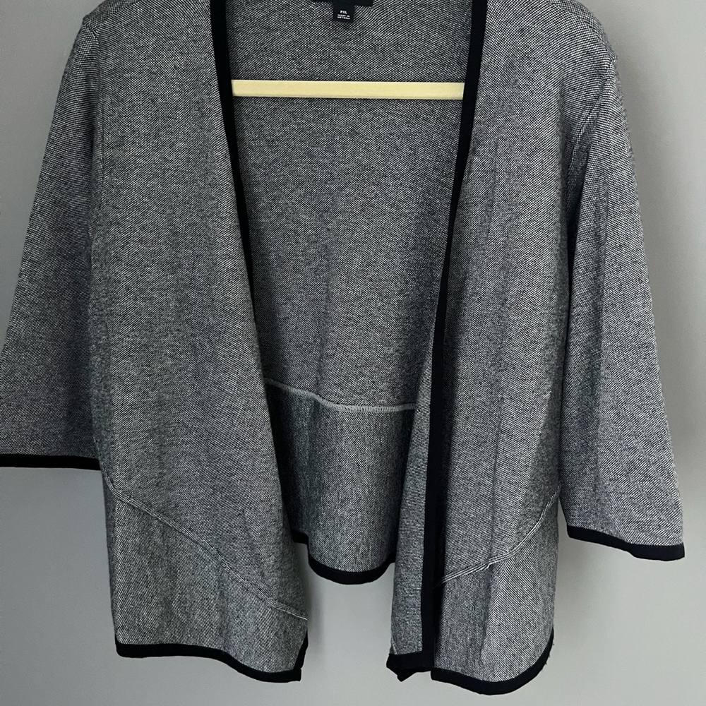 Gray Open-Front Women's Sweater Cardigan with Black Trim
